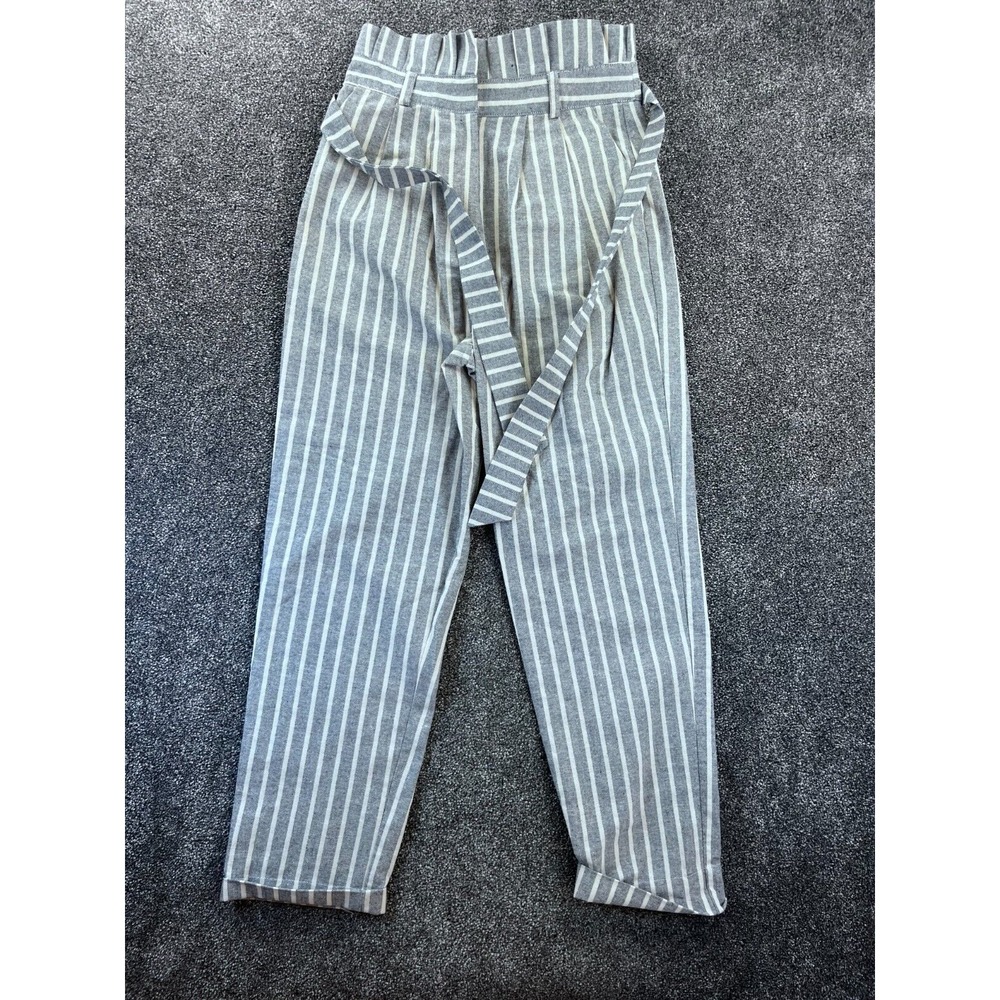 Topshop Pants Womens 2 Belted Stripe‎ Roll-Cuff Trouser Paperbag Gray Blue NWT